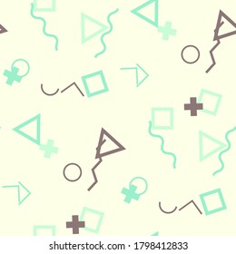Fondo Memphis impecable. Textura de color abstracta con líneas y figuras geométricas para impresión, tela, tela. Fondo multicolor retro sin foco en el estilo Memphis para su diseño. Vector.