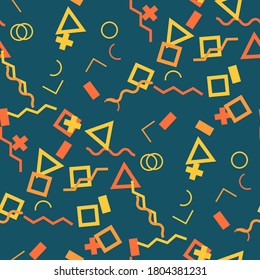 Fondo Memphis impecable. Textura de color abstracta con líneas y figuras geométricas para papel tapiz, algodón, textil. Fondo multicolor retro sin foco en el estilo Memphis para su diseño. Vector.