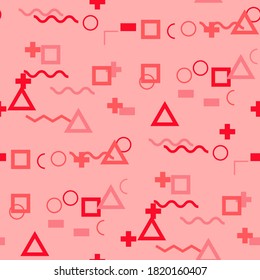 Seamless Memphis Background. Abstract Color Texture with Lines and Geometric Figures for Chintz, Curtain, Paper. Modern Seamless Multicolor Background in Memphis Style for your Design. Vector.