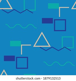 Seamless Memphis Background. Abstract Color Texture with Lines and Geometric Figures for Cotton, Calico, Textile. Modern Seamless Multicolor Background in Memphis Style for your Design. Vector.