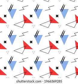 Seamless Memphis Background. Abstract Color Texture with Lines and Geometric Figures for Print, Cloth, Textile. Retro Seamless Multicolor Background in Memphis Style for your Design. Vector