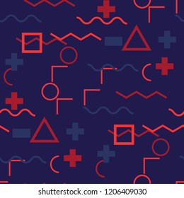 Seamless Memphis Background. Abstract Colorful Texture with Lines and Geometric Figures for Chintz, Linen, Paper. Retro Seamless Multicolor Background in Memphis Style for your Design. Vector.