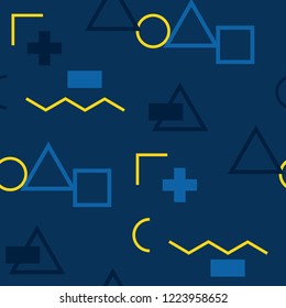 Seamless Memphis Background. Abstract Colorful Texture with Lines and Geometric Figures for Print, Fabric, Cloth. Trendy Seamless Multicolor Background in Memphis Style for your Design. Vector.