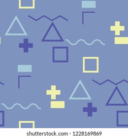 Seamless Memphis Background. Abstract Colorful Texture with Lines and Geometric Figures for Wallpaper, Fabric, Textile. Modern Seamless Multicolor Background in Memphis Style for your Design. Vector.