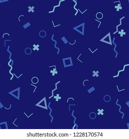 Seamless Memphis Background. Abstract Colorful Texture with Lines and Geometric Figures for Cotton, Print, Textile. Trendy Seamless Multicolor Background in Memphis Style for your Design. Vector.