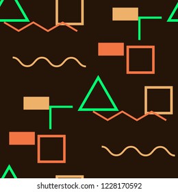 Seamless Memphis Background. Abstract Colorful Texture with Lines and Geometric Figures for Wallpaper, Print, Cotton. Modern Seamless Multicolor Background in Memphis Style for your Design. Vector.