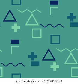 Seamless Memphis Background. Abstract Colorful Texture with Lines and Geometric Figures for Calico, Print, Textile. Modern Seamless Multicolor Background in Memphis Style for your Design. Vector.