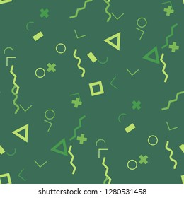 Seamless Memphis Background. Abstract Colorful Texture with Lines and Geometric Figures for Print, Cloth, Textile. Trendy Seamless Multicolor Background in Memphis Style for your Design. Vector.