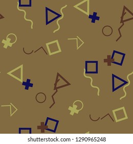 Seamless Memphis Background. Abstract Colorful Texture with Lines and Geometric Figures for Print, Fabric, Textile. Modern Seamless Multicolor Background in Memphis Style for your Design. Vector.