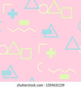 Seamless Memphis Background. Abstract Colorful Texture with Lines and Geometric Figures for Chintz, Curtain, Paper. Modern Seamless Multicolor Background in Memphis Style for your Design. Vector.