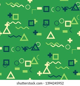 Seamless Memphis Background. Abstract Colorful Texture with Lines and Geometric Figures for Calico, Print, Textile. Trendy Seamless Multicolor Background in Memphis Style for your Design. Vector.