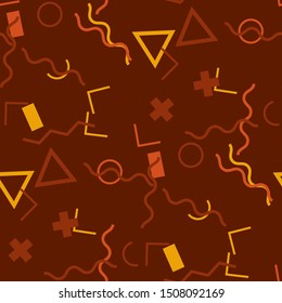 Seamless Memphis Background. Abstract Colorful Texture with Lines and Geometric Figures for Calico, Print, Textile. Trendy Seamless Multicolor Background in Memphis Style for your Design. Vector.