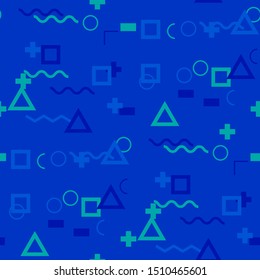 Seamless Memphis Background. Abstract Colorful Texture with Lines and Geometric Figures for Linen, Paper, Tablecloth. Trendy Seamless Multicolor Background in Memphis Style for your Design. Vector.