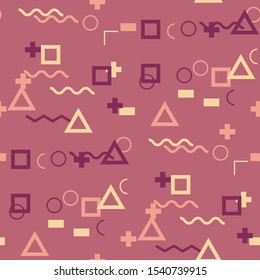 Seamless Memphis Background. Abstract Colorful Texture with Lines and Geometric Figures for Cotton, Print, Textile. Trendy Seamless Multicolor Background in Memphis Style for your Design. Vector.
