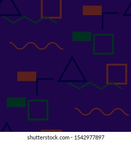 Seamless Memphis Background. Abstract Colorful Texture with Lines and Geometric Figures for Chintz, Linen, Paper. Trendy Seamless Multicolor Background in Memphis Style for your Design. Vector.