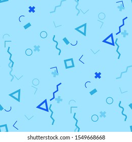 Seamless Memphis Background. Abstract Colorful Texture with Lines and Geometric Figures for Print, Cloth, Fabric. Retro Seamless Multicolor Background in Memphis Style for your Design. Vector.