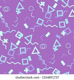 Seamless Memphis Background. Abstract Colorful Texture with Lines and Geometric Figures for Chintz, Curtain, Paper. Vintage Seamless Multicolor Background in Memphis Style for your Design. Vector.