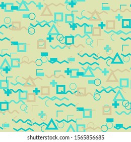 Seamless Memphis Background. Abstract Colorful Texture with Lines and Geometric Figures for Linen, Paper, Tablecloth. Vintage Seamless Multicolor Background in Memphis Style for your Design. Vector.