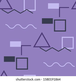 Seamless Memphis Background. Abstract Colorful Texture with Lines and Geometric Figures for Dress, Curtain, Tablecloth. Trendy Seamless Multicolor Background in Memphis Style for your Design. Vector.