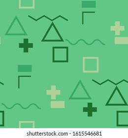 Seamless Memphis Background. Abstract Colorful Texture with Lines and Geometric Figures for Dress, Curtain, Paper. Trendy Seamless Multicolor Background in Memphis Style for your Design. Vector.