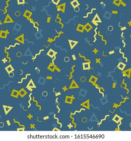 Seamless Memphis Background. Abstract Colorful Texture with Lines and Geometric Figures for Print, Fabric, Cloth. Modern Seamless Multicolor Background in Memphis Style for your Design. Vector.
