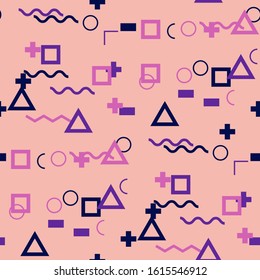Seamless Memphis Background. Abstract Colorful Texture with Lines and Geometric Figures for Wallpaper, Print, Cotton. Retro Seamless Multicolor Background in Memphis Style for your Design. Vector.