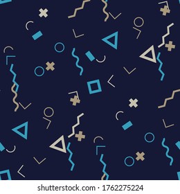 Seamless Memphis Background. Abstract Colorful Texture with Lines and Geometric Figures for Print, Fabric, Cloth. Retro Seamless Multicolor Background in Memphis Style for your Design. Vector.