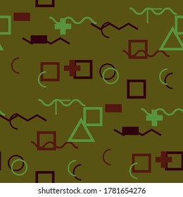 Seamless Memphis Background. Abstract Colorful Texture with Lines and Geometric Figures for Chintz, Linen, Paper. Retro Seamless Multicolor Background in Memphis Style for your Design. Vector.