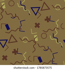 Fondo Memphis impecable. Resumen de textura colorida con líneas y figuras geométricas para impresión, tela, textil. Fondo multicolor retro sin foco en el estilo Memphis para su diseño. Vector.