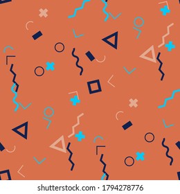 Seamless Memphis Background. Abstract Colorful Texture with Lines and Geometric Figures for Print, Fabric, Cloth. Retro Seamless Multicolor Background in Memphis Style for your Design. Vector.