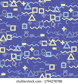 Seamless Memphis Background. Abstract Colorful Texture with Lines and Geometric Figures for Print, Fabric, Textile. Retro Seamless Multicolor Background in Memphis Style for your Design. Vector.