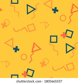 Seamless Memphis Background. Abstract Colorful Texture with Lines and Geometric Figures for Chintz, Curtain, Paper. Modern Seamless Multicolor Background in Memphis Style for your Design. Vector.