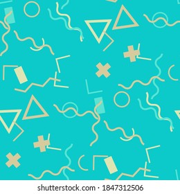 Seamless Memphis Background. Abstract Colorful Texture with Lines and Geometric Figures for Calico, Print, Textile. Vintage Seamless Multicolor Background in Memphis Style for your Design. Vector.