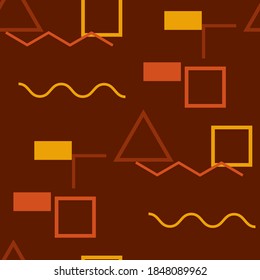 Seamless Memphis Background. Abstract Colorful Texture with Lines and Geometric Figures for Print, Cloth, Textile. Vintage Seamless Multicolor Background in Memphis Style for your Design. Vector.