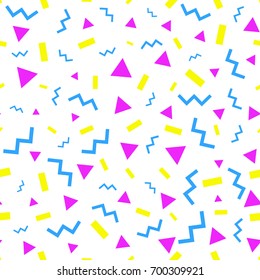 Seamless memphis design pattern, geometric, geo, seamless fabric print, abstract colorful background
