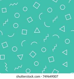 Seamless memphis geometric pattern with different shapes. Trendy memphis style. Vector background.