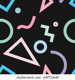 Seamless memphis geometrical pattern on black background vector