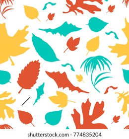 seamless memphis leaves background. Colorful memphic art color.
