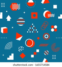 Seamless memphis pattern in 80s style, fashion cool background with geometric shapes, hipster backdrop. Vector illustration