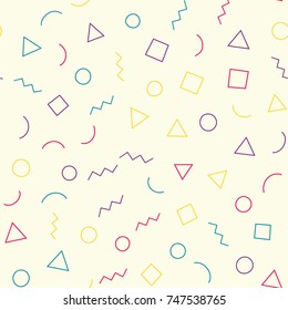 Seamless memphis pattern 80's-90's styles on a beige background. Trendy memphis style. Vector repeating texture.