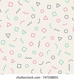 Seamless memphis pattern 80's-90's styles. Vector repeating texture.