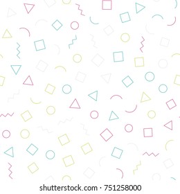 Seamless memphis pattern 80's-90's styles on a white background. Vector repeating texture.