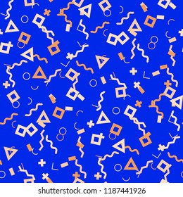 Seamless Memphis Pattern. Abstract Color Texture with Lines and Geometric Figures for Print, Cloth, Textile. Modern Seamless Multicolor Background in Memphis Style for your Design. Vector.