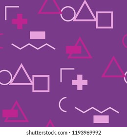 Seamless Memphis Pattern. Abstract Color Texture with Lines and Geometric Figures for Print, Cloth, Fabric. Retro Seamless Multicolor Background in Memphis Style for your Design. Vector.