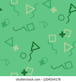 Seamless Memphis Pattern. Abstract Color Texture with Lines and Geometric Figures for Print, Fabric, Textile.  Retro Seamless Multicolor Background in Memphis Style for your Design. Vector.