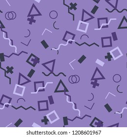 Seamless Memphis Pattern. Abstract Color Texture with Lines and Geometric Figures for Wallpaper, Print, Cotton. Retro Seamless Multicolor Background in Memphis Style for your Design. Vector.
