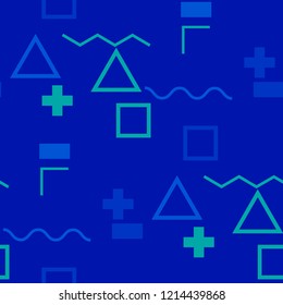 Seamless Memphis Pattern. Abstract Color Texture with Lines and Geometric Figures for Fabric, Cloth, Textile. Retro Seamless Multicolor Background in Memphis Style for your Design. Vector.