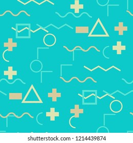 Seamless Memphis Pattern. Abstract Color Texture with Lines and Geometric Figures for Chintz, Linen, Paper. Trendy Seamless Multicolor Background in Memphis Style for your Design. Vector.