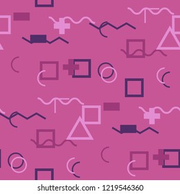 Seamless Memphis Pattern. Abstract Color Texture with Lines and Geometric Figures for Cotton, Print, Textile. Trendy Seamless Multicolor Background in Memphis Style for your Design. Vector.