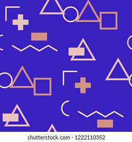 Seamless Memphis Pattern. Abstract Color Texture with Lines and Geometric Figures for Print, Fabric, Textile.  Vintage Seamless Multicolor Background in Memphis Style for your Design. Vector.